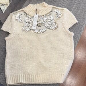 Alice + Olivia Cream Embellished Knit Top